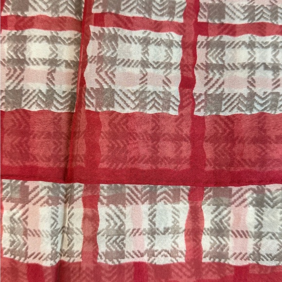 Vintage Echo Red Gray Plaid Geometric Silk Scarf - Picture 5 of 5